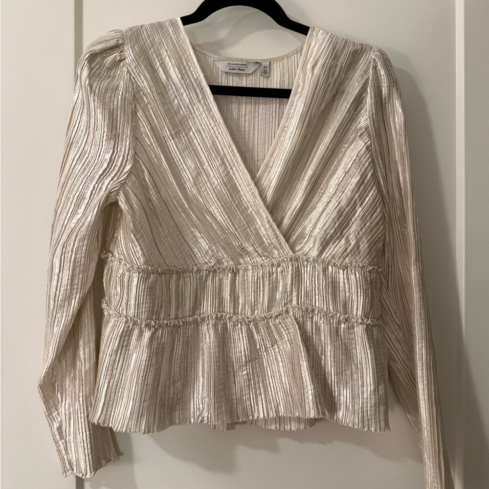 & Other Stories Cream Textured Plisse Wrap Blouse